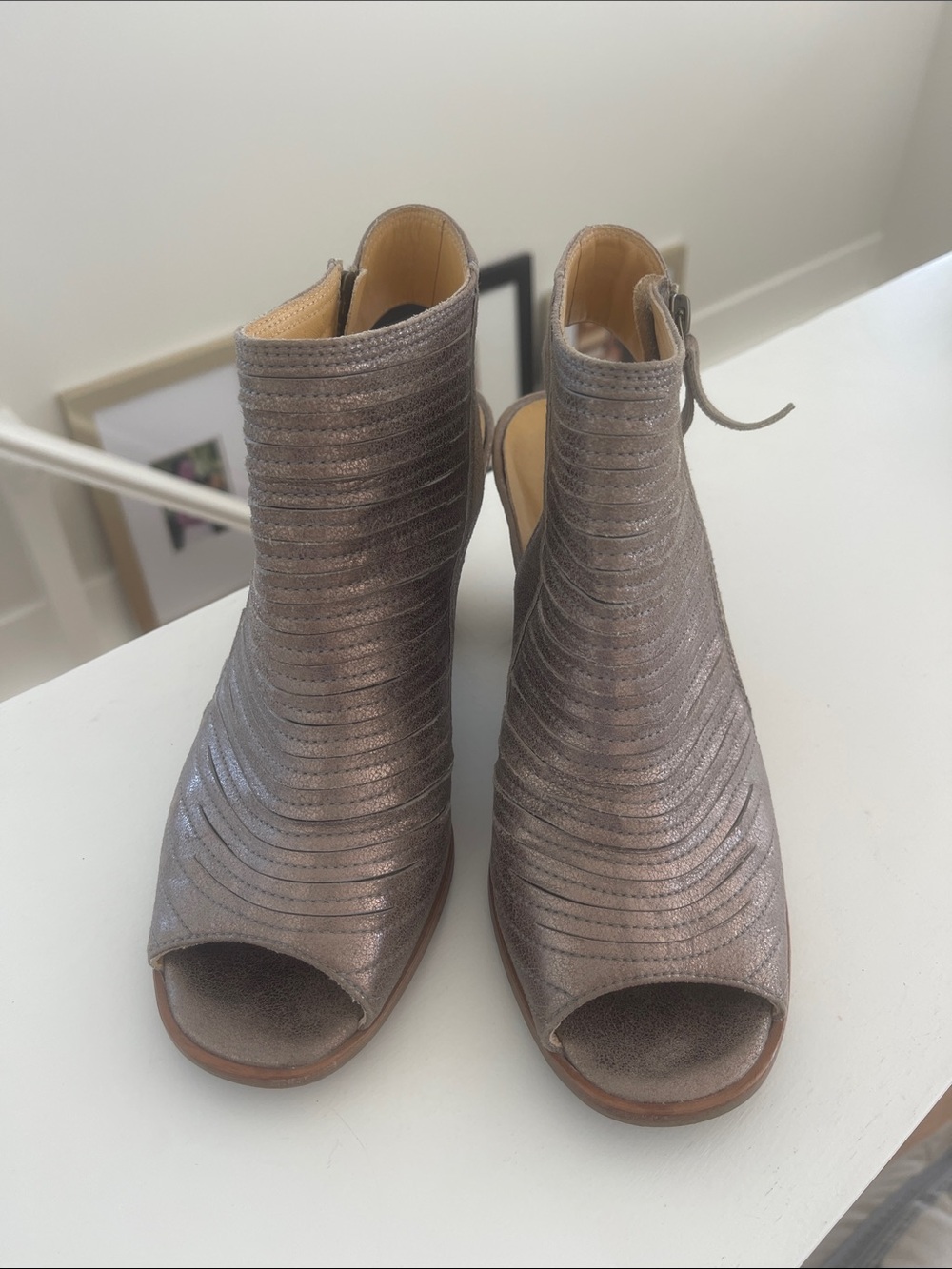 Paul Green Metallic Taupe Open-Toe Ankle Booties